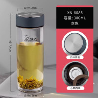 希诺PC塑料杯双层加厚隔热透明随手泡茶杯防摔树脂水杯户外便携运动杯 XN-8086 黑色