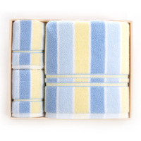 金号无捻提缎柔软毛巾浴巾礼盒套装 毛巾*2 浴巾*1 礼品 蓝色