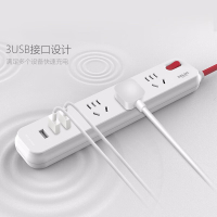 德力西电气-D插座遇见系列国标总控排插加粗铜线拖线板三位五孔 CD98E-D 1.6米 极地白色