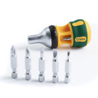 世达(SATA)05428棘轮螺丝批套装家用十字一字短柄螺丝批套装 7合1迷你棘轮螺丝刀 1把(单位:把)