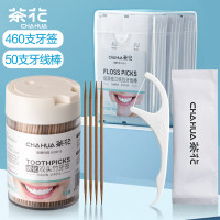 茶花314003+314004 一次性碳化竹牙签460支+50牙线棒独立装剔牙器 (单位:组)
