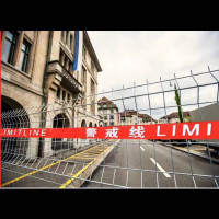 臻好 警戒线隔离带 加厚款手提盒装30米手摇款 可重复使用盘式警示警戒带 帆布电力注意安全应急标识防护带 (计价单位:条