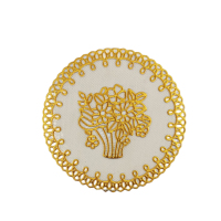 亮电 会议室茶杯垫烟灰缸垫PVC欧式烫金杯垫 10厘米花篮 10个装(计价单位:件)金色