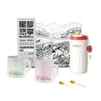 巴米樂 巴米乐韵品咖啡杯休闲套装 304不锈钢咖啡杯400ml+玄冰玻璃杯*2+咖啡勺*2(计价单位:套)