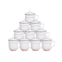 匹牧 锦凤骨瓷茶杯会议杯办公杯带盖杯子商务陶瓷茶杯可定制刻字印LOGO 10只装(计价单位:套)
