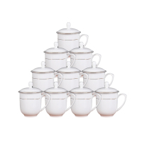 匹牧 锦凤骨瓷茶杯会议杯办公杯带盖杯子商务陶瓷茶杯可定制刻字印LOGO 10只装(计价单位:套)
