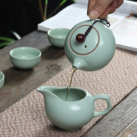 大润窑(DA RUN YAO)名窑古瓷汝窑8件套 功夫茶具套装浅绿色.
