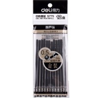 得力(deli)S775 黑色中性笔芯水笔芯0.5mm 葫芦头笔芯办公文具用品 (12支/袋)6袋装