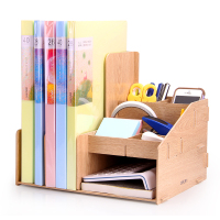 得力(deli)79250组合文件架收纳文件筐资料架木质多层文件栏桌面文具棕色(个)