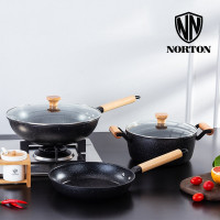 诺顿(NORTON) 4HDFN003 蒂芙尼轻奢套装 带盖麦饭石不粘带盖木质手柄玻璃盖三件套单套价格