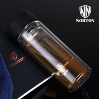 诺顿(NORTON) 5GSLF300 水立方玻璃杯钢化玻璃双层耐热玻璃水杯 保温水瓶水壶带过滤网茶杯泡茶杯子单个价