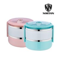诺顿(NORTON)5GGLD1400厨房工具系列 格兰德二层饭盒 304食品级不锈钢 1400ML 粉色/蓝色颜色备注