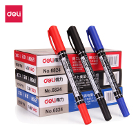 得力(deli) 6824 小双头记号笔办公文具 记号笔勾线笔 双头油性笔/粗细黑红蓝三色备注 12支/盒 单盒价格