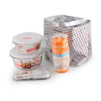 乐扣乐扣(Lock&Lock) LLG902FU 耐热玻璃保鲜盒 欢畅提袋套装 大提袋+大小圆形保鲜盒+餐具组 单套装