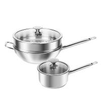 米技 MH-NOVA28-FSP/CN米技 星河系列28CM中式炒锅带蒸格套装 单套价格