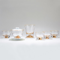 个杯堂 金山-水晶茶具套装 耐热玻璃杯茶杯(盖碗*1+公道杯*1+茶杯*4)