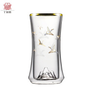 个杯堂 仙鹤金银烧-雪山自在杯 280ml双层玻璃杯 办公室茶杯玻璃茶杯泡茶杯