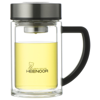 希诺(HEENOOR) XN-9321 玻璃杯双层便携家用茶杯子带手柄过滤网商务办公水杯 435ml