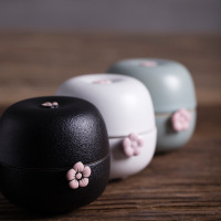 万仟堂(EDENUS) 梅花客快客杯茶具 水杯清新森系茶具 一壶一杯 旅行茶具套装 黑铁釉