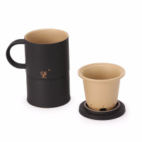 万仟堂(EDENUS) 望·办公杯 茶具茶杯陶瓷水杯 简约办公杯带盖创意茶杯大容量马克杯带滤网男士水杯 黑铁釉