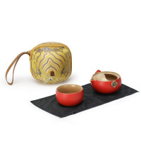 万仟堂(EDENUS) 旅行茶具 快客杯 陶瓷一壶一杯 旅行茶具套装 便携包 事事如意茶杯 珠漆釉 单套装