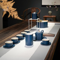 万仟堂(EDENUS) 醉海棠·成套茶具 功夫茶具套装 茶道泡茶壶 陶瓷6人用整套茶具 蓝砂釉 单套价