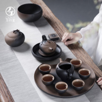 万仟堂(EDENUS) 菩提香呆·成套茶具 茶盘功夫茶具套装 中式茶具成套 陶瓷功夫茶具 秋山釉 单套价