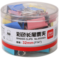 得力(deli) 8553 3#彩色长尾票夹32mm筒装 长尾夹彩色金属票夹燕尾 24只/筒