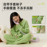 允宝半练家居服睡衣女春秋长袖长裤家居服套装保暖开衫圆领可外穿 圆领款
