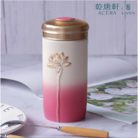 乾唐轩清心福莲随身杯 釉色:牙白+手工描金/白浅水蓝彩绘/无光水蓝