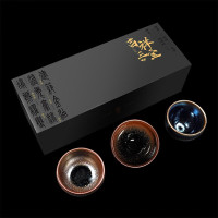 个杯堂 建盏吉祥三宝 茶杯原矿铁胎陶瓷功夫茶杯金油滴禅定黄兔毫蓝麒麟套装 jh