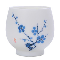 拓牌 茶杯 陶瓷素烧羊脂玉品茗杯五福梅花 功夫茶具品茗杯100ml TP016 jh