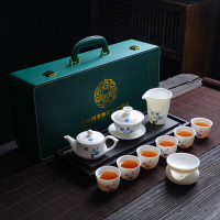 拓牌 11头素烧手绘羊脂玉瓷-五福梅花 轻奢茶具套装茶壶/茶杯整套茶具+彩盒包装 jh