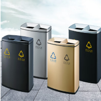 小海牛 无盖直投双桶垃圾分类垃圾桶不锈钢商用商场酒店写字楼办公室大号干湿分离两分类垃圾桶
