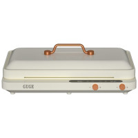 谷格(GUGE) 聚嗨锅网红锅盘电热盘双炉灶头分区控温煎烤多功能煎烤烹炸一体G988 米黄色 jh