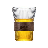 果兹(GUOZI) 玻璃杯流光杯GZ-S65高硼硅玻璃办公杯对杯胡桃木腰封 320ml*2