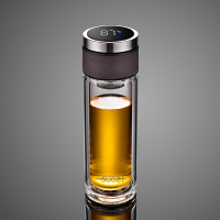 果兹(GUOZI) 商务智能温显控茶杯GZ-S60商务休闲双层玻璃杯茶水分离耐高温水杯 暗红色 300ml