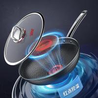 康巴赫(KBH) 第六代炒锅不粘锅抗菌不锈钢炒菜锅双蜂窝锅红点32cm电磁炉燃气灶 KGH-C32A