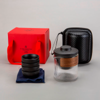 古时候 G164 观海系列 快客杯户外陶瓷一壶四杯杯玻璃便携式 黑色