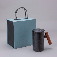 古时候 G166 瓷器博雅系列个人杯茶水分离过滤办公室马克杯 黑色