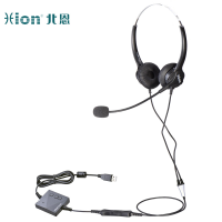 北恩(HION)FOR600D 头戴式双耳话务耳机/呼叫中心客服电销耳麦-USB+主动降噪+调音量+闭音(B9)