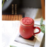 拓牌岁岁年丰盖杯茶水分离杯办公水杯富贵红泡茶陶瓷杯