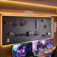 DXBG 洞洞板黑色墙上置物架书房上方电脑桌墙面挂板收纳铁艺装饰 [黑色 ]160*100cm