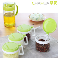 茶花6017四组圆形玻璃调味瓶调料盒(300ml*4) 1只装