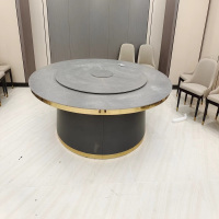 SUXINGAUTO 现代轻奢6人手动转盘圆桌直径1.2米 木质桌面岩板五金