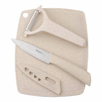 拜格 小麦秸秆粉色柄水果刀PP菜板瓜刨3三件套BD8051(粉色/米色)