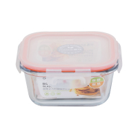 茶花(CHAHUA) 晶格正方形玻璃保鲜盒500ml-001003透明+橙色