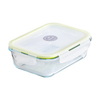 茶花(CHAHUA) 晶格长方形玻璃保鲜盒1000ml-001006透明+绿色