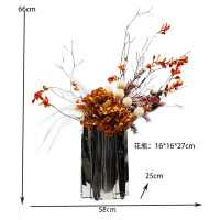 小窝厘 仿真花艺摆件桔红色58*25*6cm 玻璃花瓶+仿真花