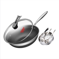 康巴赫 316L双面花纹炒锅-套装CYS32S2 32cm配刀铲勺、蒸笼